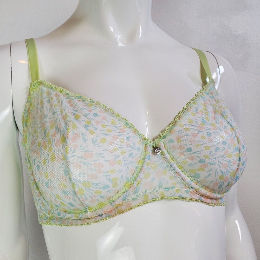 Adore Me Green Floral Semi-Sheer Bra
